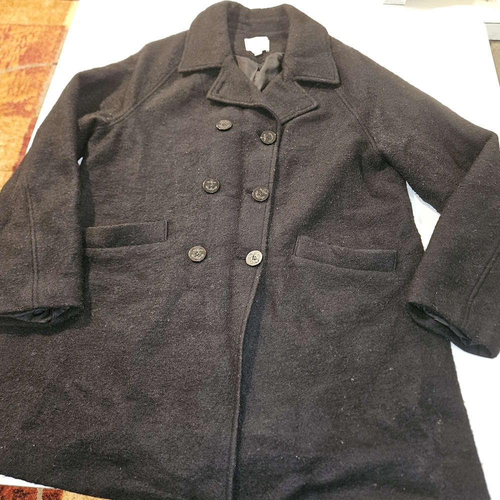 Ann Taylor Loft Black Double-Breasted Wool Blend Winter Women's Peacoat Size XL